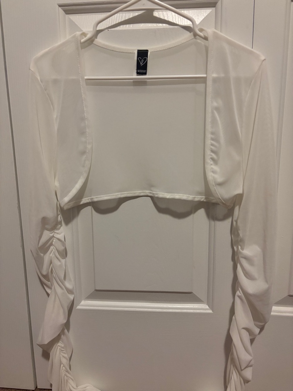 Windsor Ivory Sheer Ruched-Sleeve Cropped Bolero